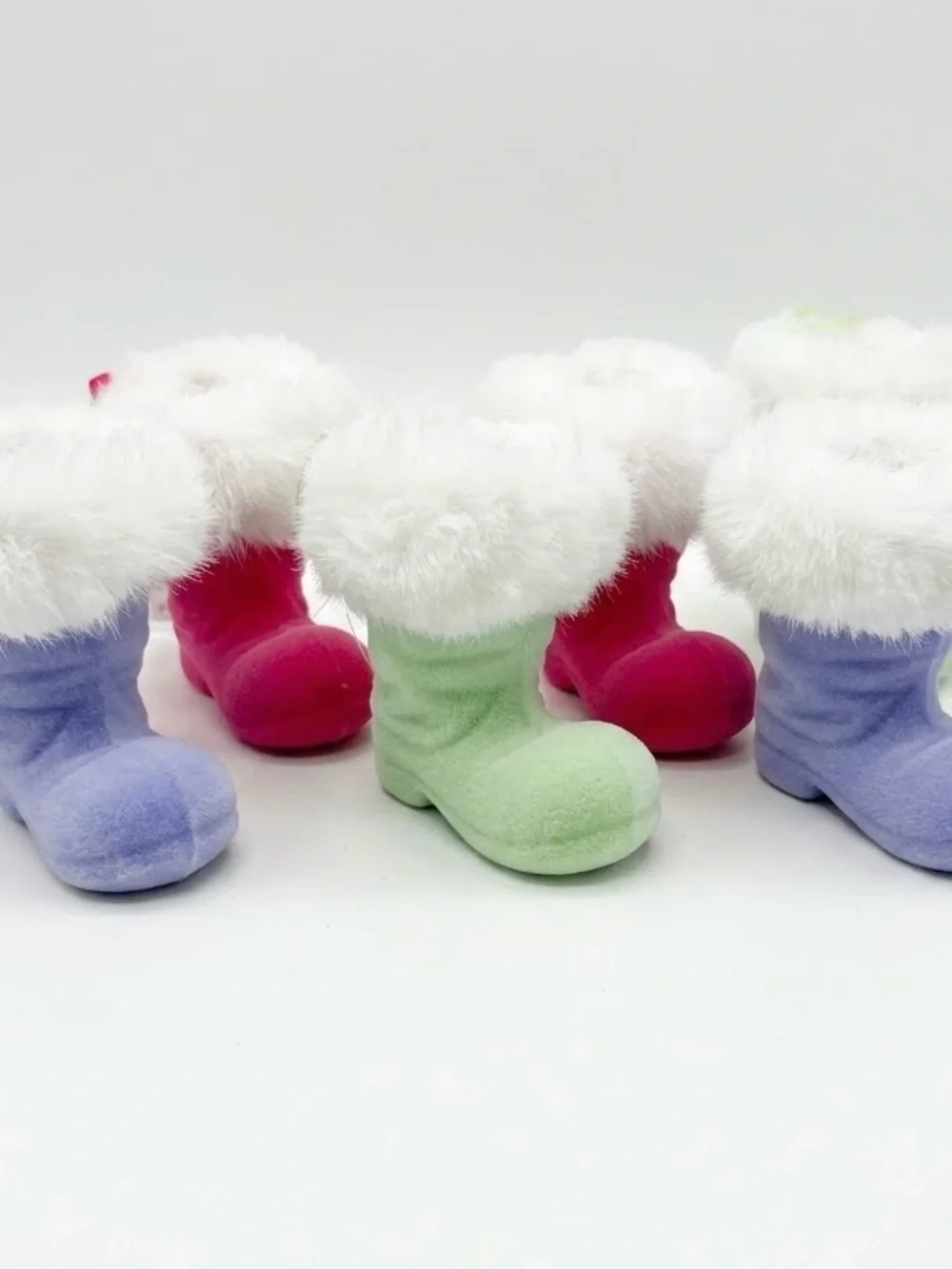 Two’s Company Fuzzy Santa Boot Ornaments Lot Of 6 NWT Multicolor Christmas